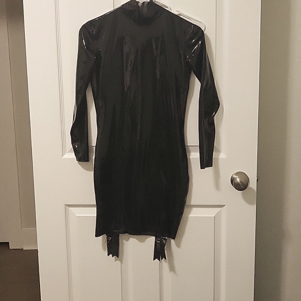 Black latex garter dress